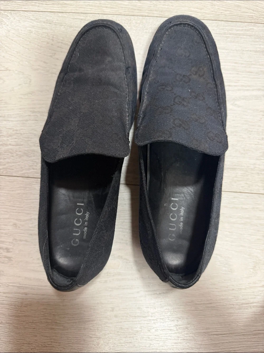 Gucci Black Monogram Canvas Slip-On Loafers